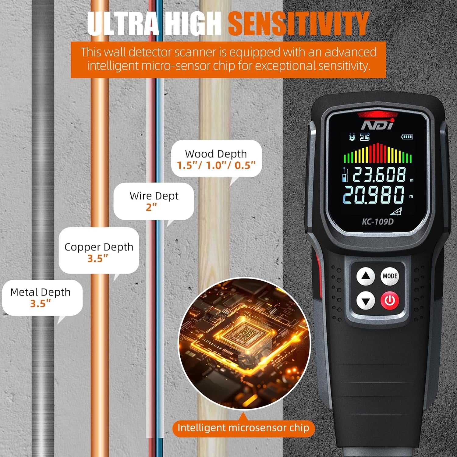 Stud Finder Wall Scanner - 5 in 1 Electronic Stud Detector with Microprocessor Chip and HD LCD Display & Audible Alarm, for the Center and Edge of Wood AC Wire Metal Studs Joist Pipe
