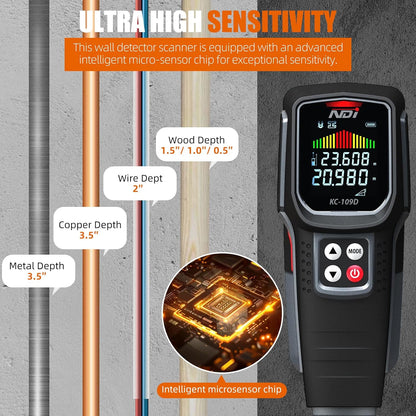 Stud Finder Wall Scanner - 5 in 1 Electronic Stud Detector with Microprocessor Chip and HD LCD Display & Audible Alarm, for the Center and Edge of Wood AC Wire Metal Studs Joist Pipe