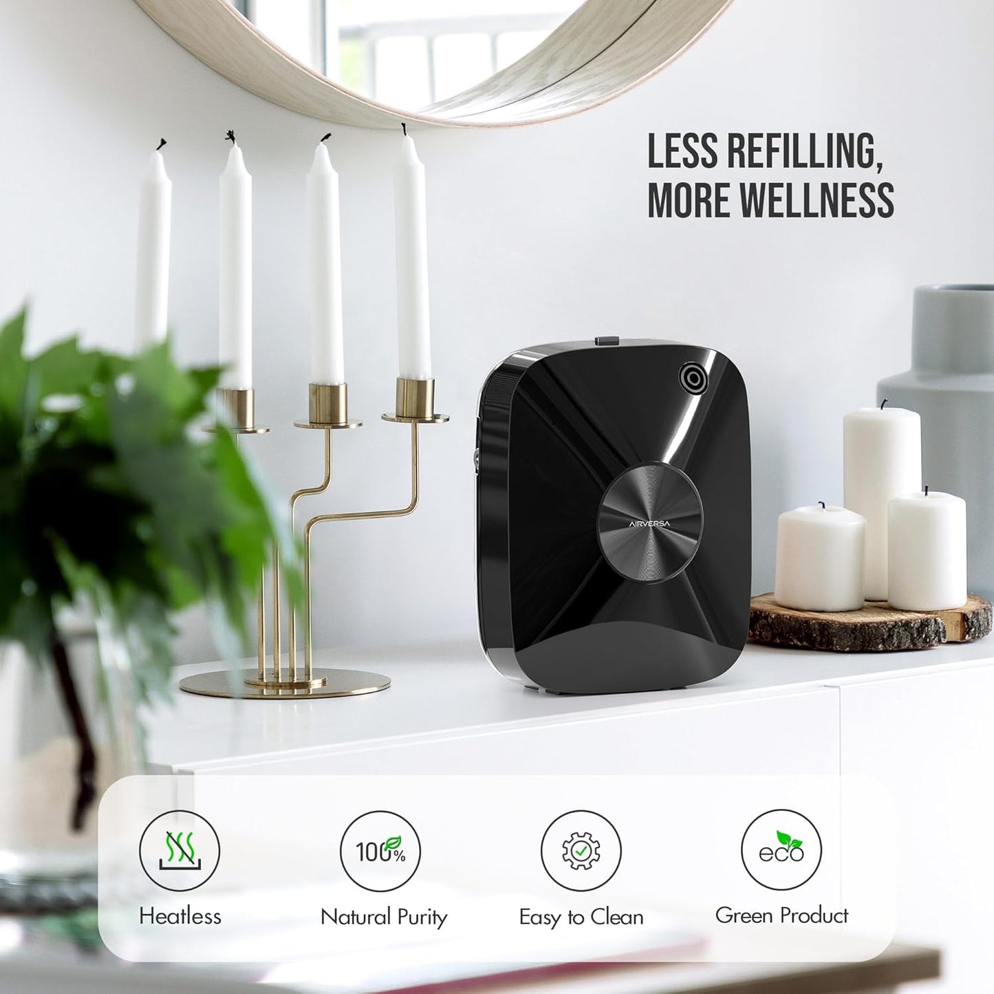 Smart Waterless Essential Oil Diffuser Scent Air Machine with 12A1V Power Adapter for Large Rooms Spaces Home and Commercial Use, up to 2000 Sq Ft 400 Ml Capacity Scent Diffuser, Black ANA