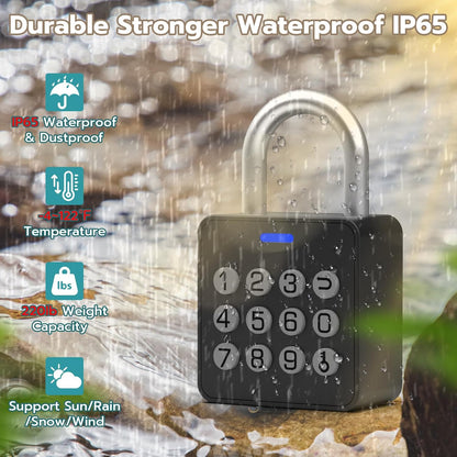 Smart Lock Combination Padlock, Fingerprint Gate Lock with Codepad, Biometric Keyless Combo Lock with Bluetooth APP, Waterproof for Storage Unit Outdoor Fence Gate Shed Gym Locker