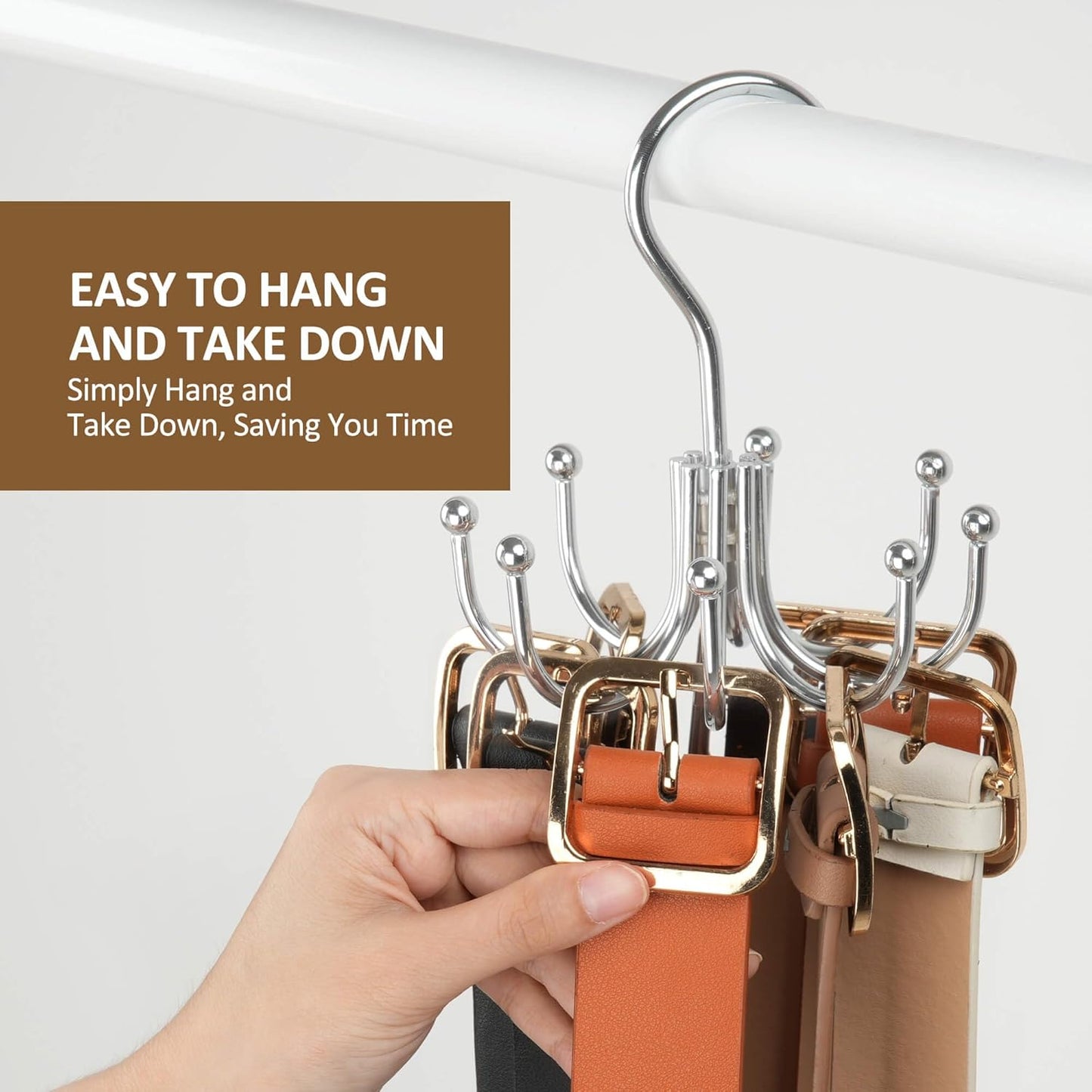 Belt Hanger, Belt Organizer for Closet, Keeping Belts Visible and in Good Condition, Hanging Tie Rack Holder, Closet Organizers and Storage, Silver