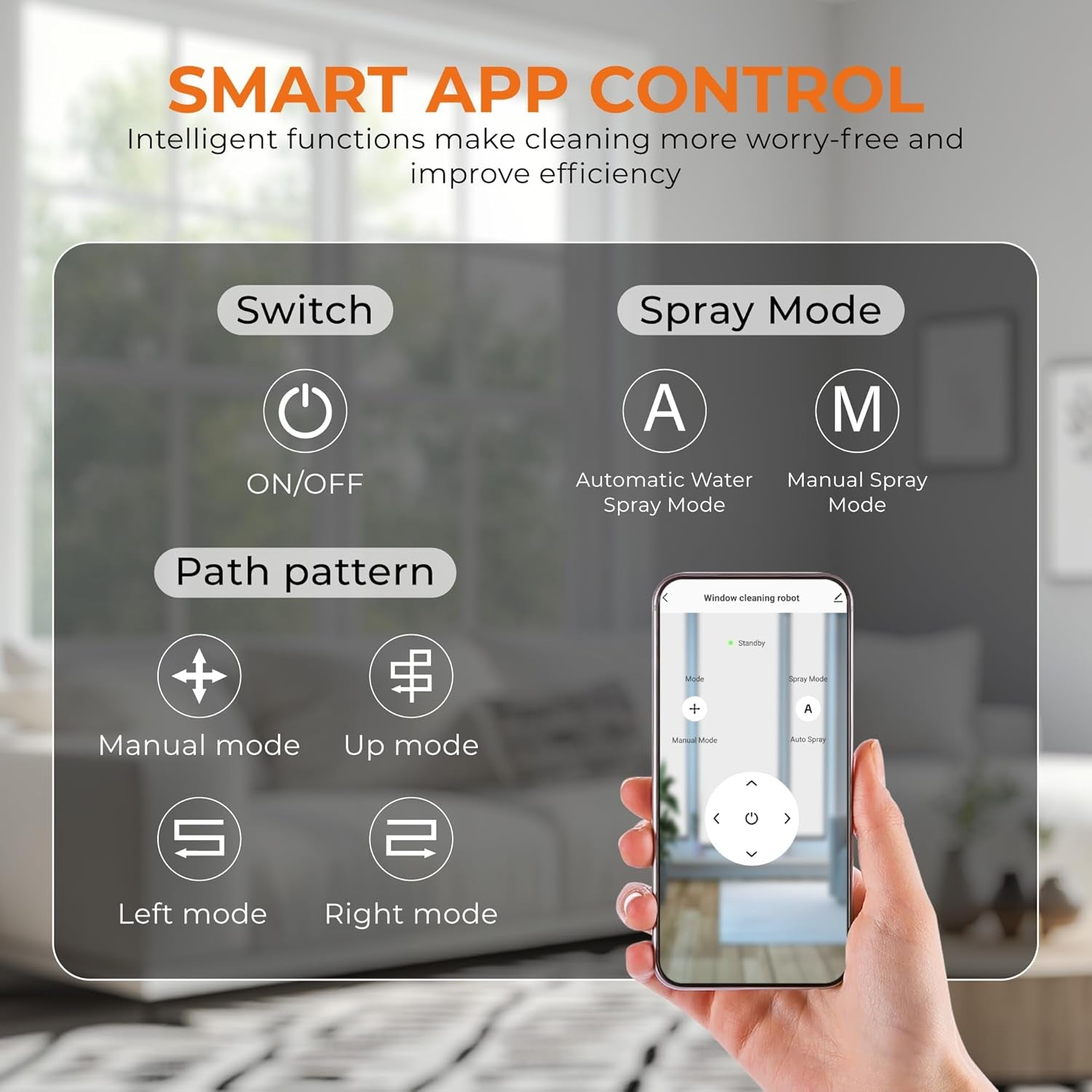 Window Cleaning Robot with Dual Water Spray, APP and Remote Control, Automatic Window Cleaner with Leather Belt for Frame Glass, Triple Safety System, Smart Path Detection