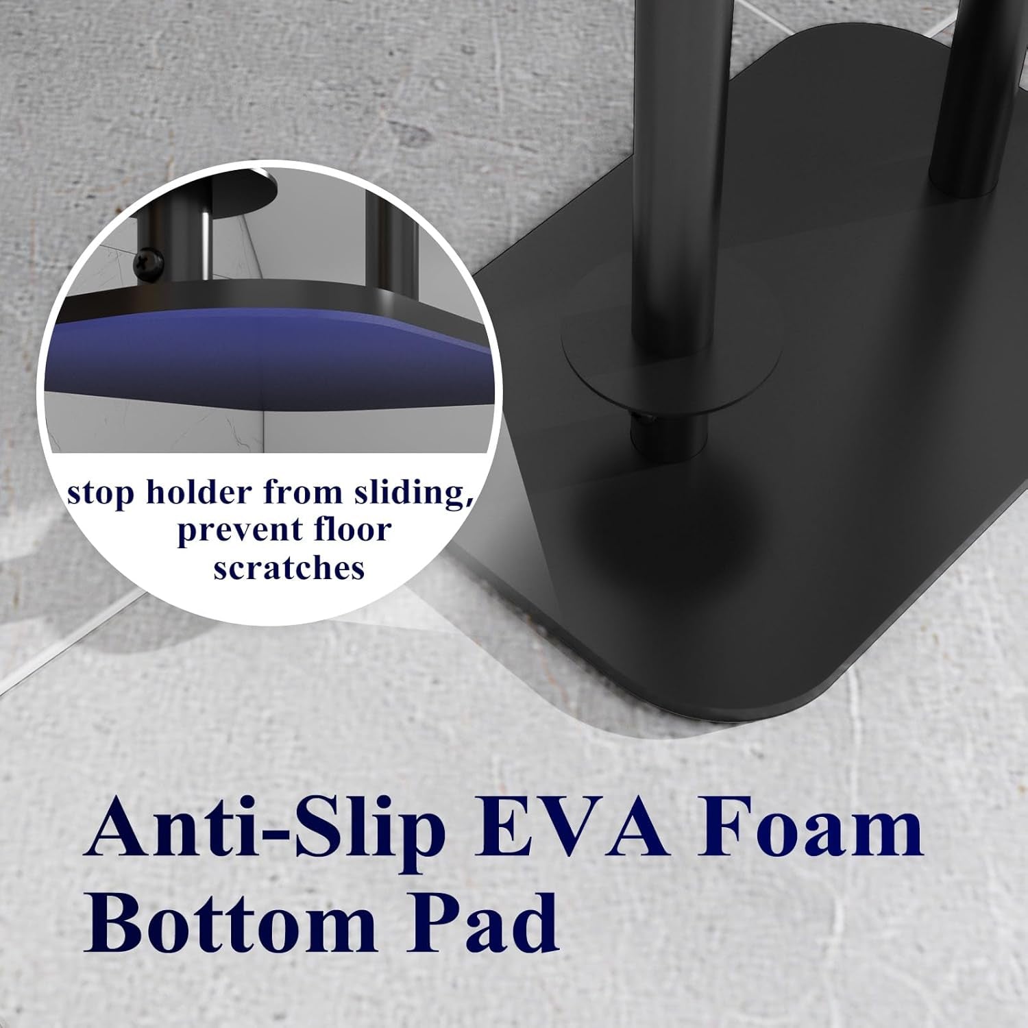 Toilet Paper Holder Free Standing – Rustproof Metal Toilet Paper Stand for 4 Rolls with Anti-Slip Base and Shelf for Phone & Small Items, Bathroom Organizers and Storage, Medium, Black