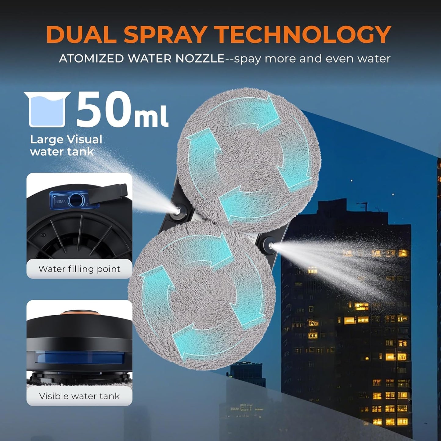 Window Cleaning Robot with Dual Water Spray, APP and Remote Control, Automatic Window Cleaner with Leather Belt for Frame Glass, Triple Safety System, Smart Path Detection