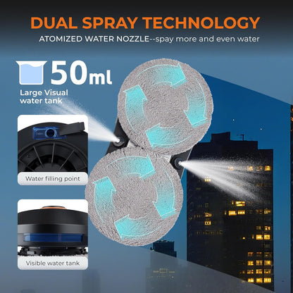 Window Cleaning Robot with Dual Water Spray, APP and Remote Control, Automatic Window Cleaner with Leather Belt for Frame Glass, Triple Safety System, Smart Path Detection