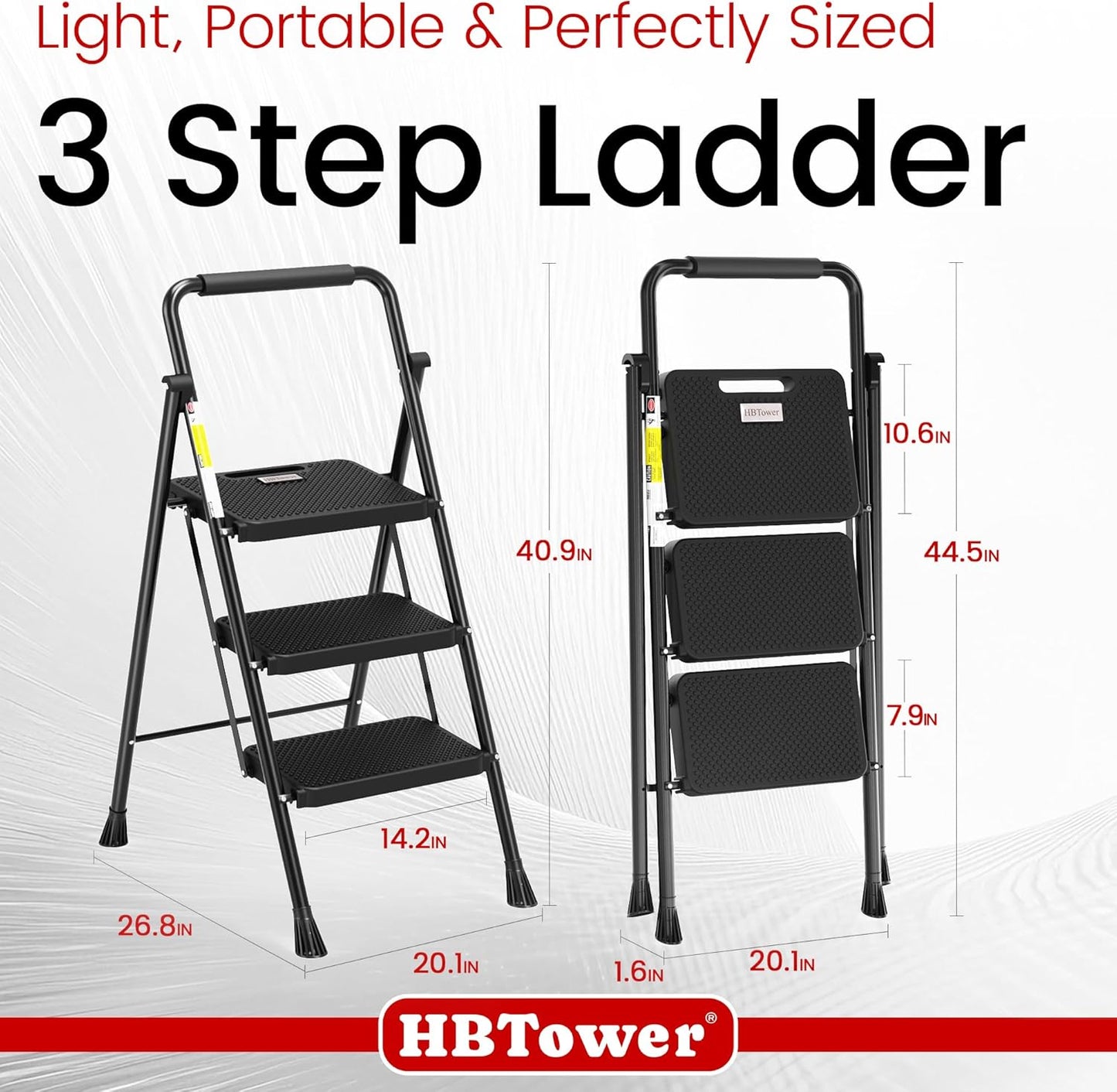 Step Ladder, Folding Step Stool with Wide Anti-Slip Pedal, Sturdy Steel Ladder, Convenient Handrail, Lightweight, Portable Steel Step Stool