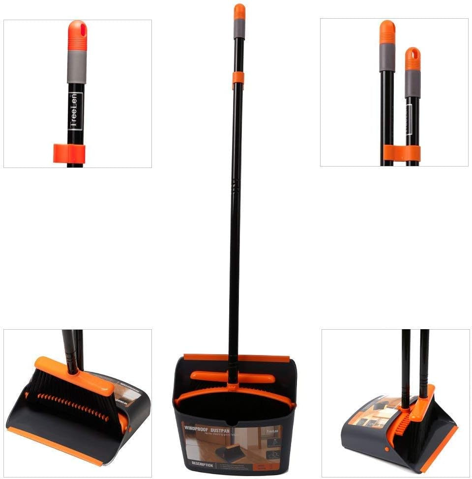 Broom and Dustpan Set with 52" Long Handle for Home Kitchen Room Office Lobby Floor Use Upright Stand up Stand up Broom with Dustpan Combo