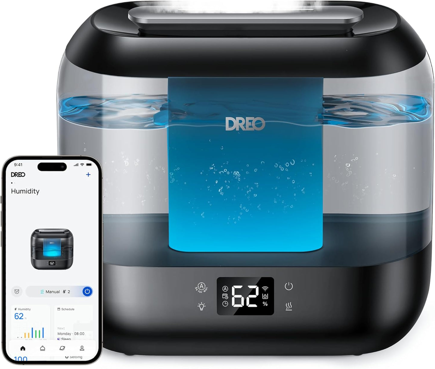 Smart Humidifiers for Bedroom, Top Fill 4L Supersized Humidifier Large Room with 28 Db, 36H Runtime, Touch/App/Voice Control, Nightlight, Cool Mist Humidifiers for Baby, Plants, Indoor, Black