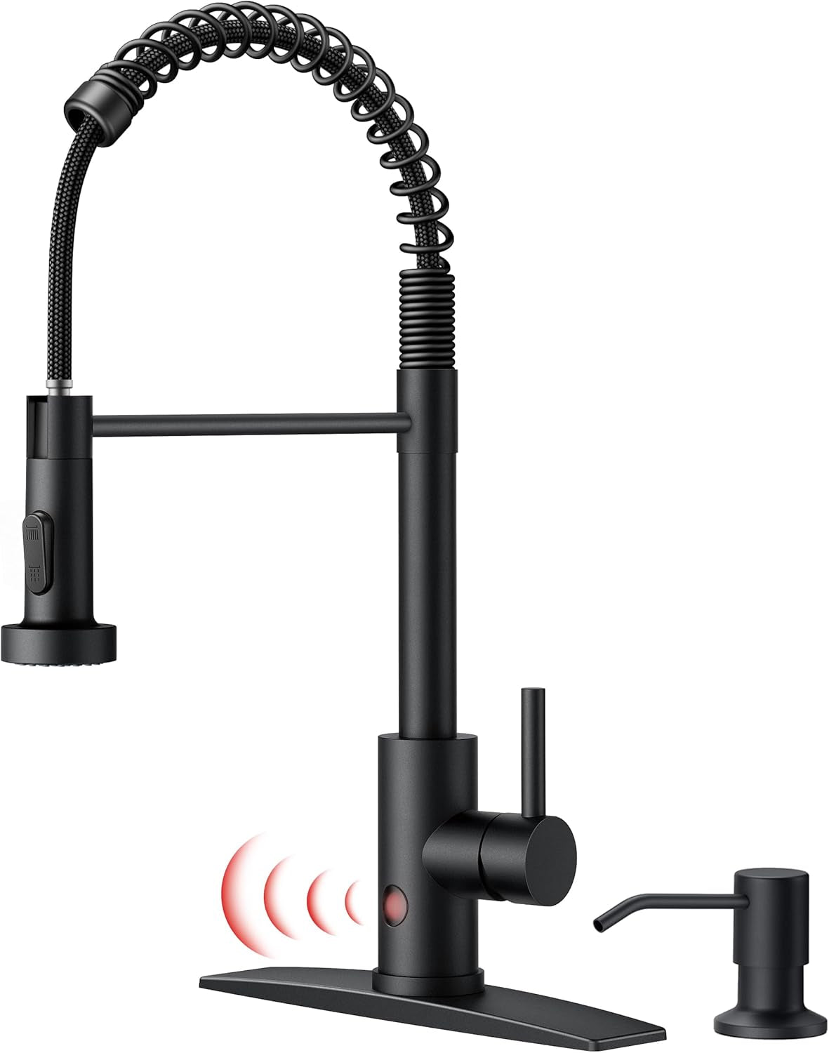 Black Touchless Kitchen Faucet with Soap Dispenser, Motion Sensor Activated Smart Sink Faucet with Pull down Sprayer Single Handle Hands Free Contemporary for Bar & Prep Sinks, Camper RV