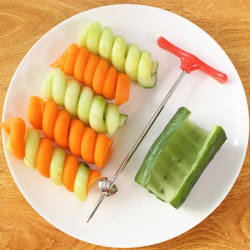 Stainless Steel Vegetable Spiral Knife Potato Carrot Cucumber Spiral Cutting Knife Fruit Vegetable Dish Decoration Cutting Knife