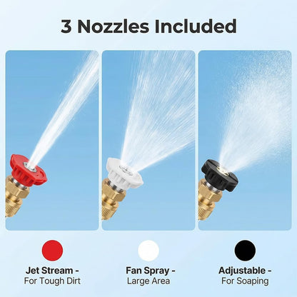 High Pressure Hose Nozzle for Garden: Metal Power Washer Wand Jet Nozzle with 3 Spray Tips - Heavy Duty Brass Connector, Hose Pressure Cleaner for Car, Patio, Driveway, Deck Cleaning (Black)