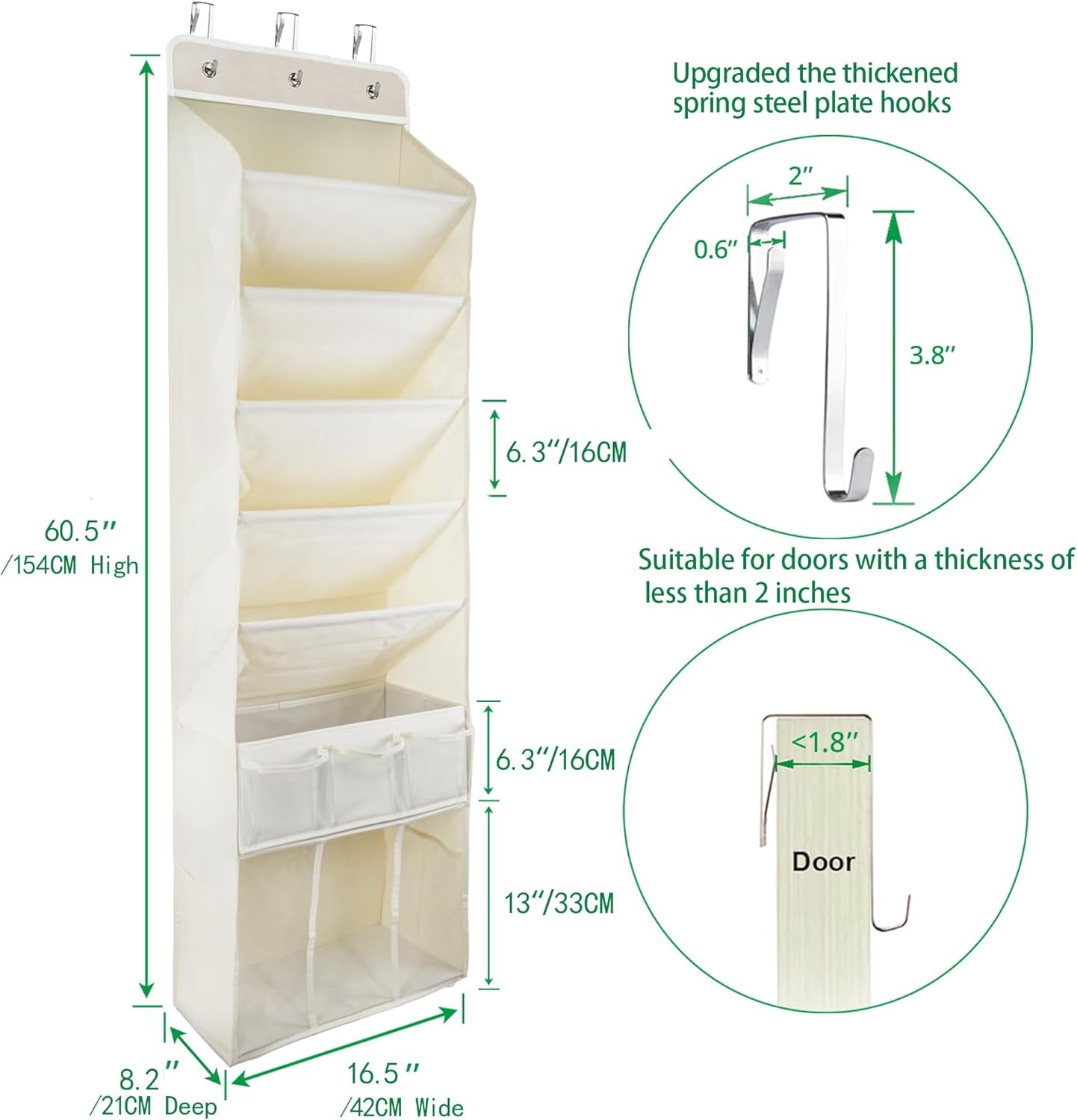 3In1 over the Door Shoe Organizer with 5 Slanted Compartments,Removable Storage Bin & Transparent Pockets,Thickened Waterproof Oxford Fabric Shoes Rack for Shoes,Boots,Toys,Daily Essentials. (Beige)