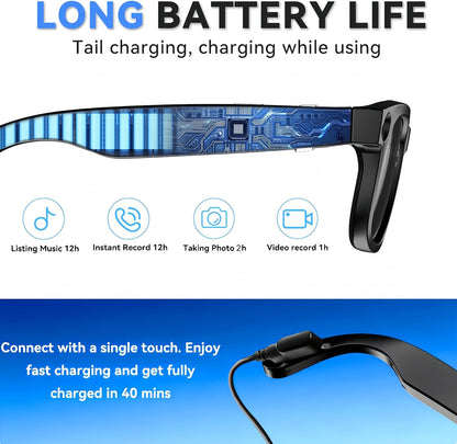AI Smart Glasses with Camera, 8MP HD Camera Glasses for Men, AI Recording Glasses with Voice Assistant,Open-Ear Audio,Real-Time Translation,Video Recording Sunglasses for Life & Work (Photochromic)