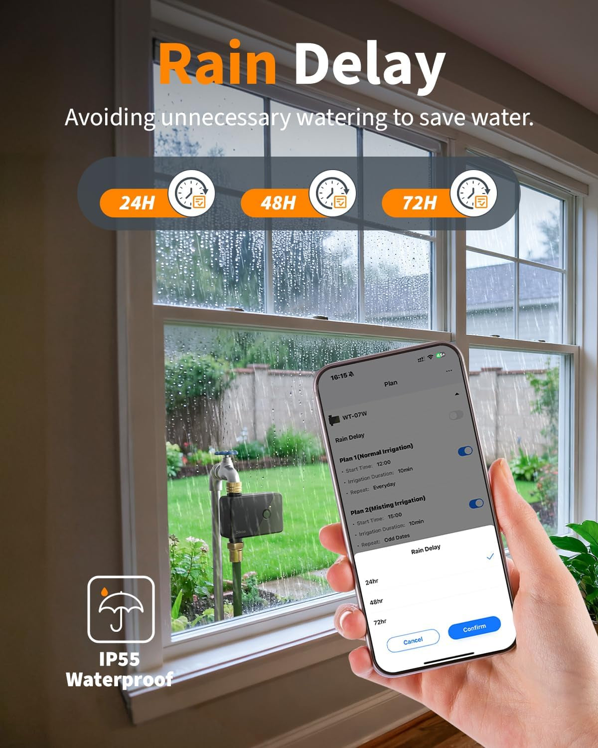 Brass Wifi Water Timer, Smart Hose Sprinkler Timer Compatible with Alexa/Google Assistant, 6 Irrigation Plans, Rain Delay & Mist Mode for Garden Lawns (2.4Ghz Only)