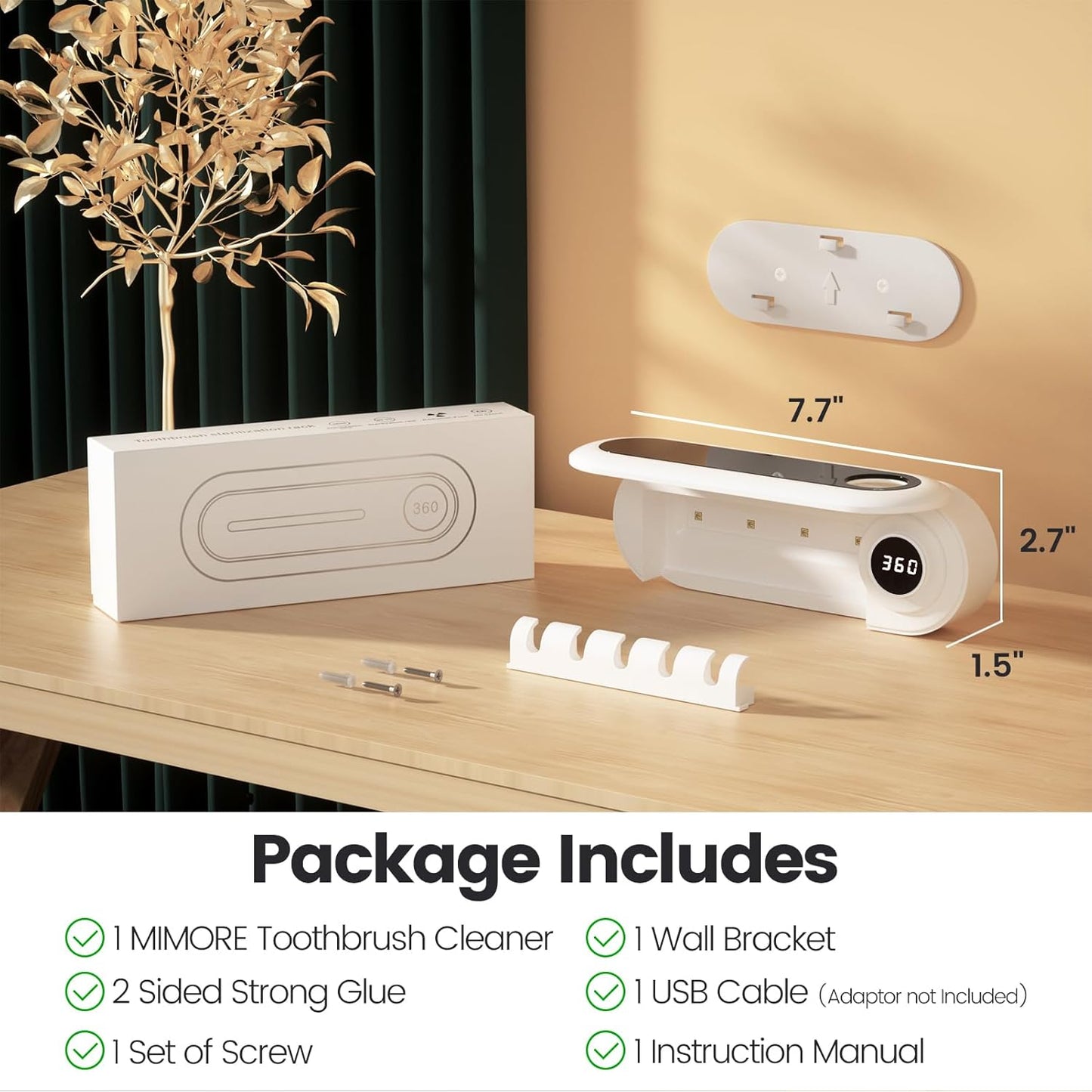 Toothbrush Holder, 5 Toothbrush Slots & Timer Function, Cordless Wall Mounted Toothbrush Holders for Bathrooms