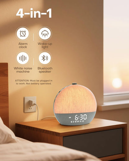 Sunrise Alarm Clock, White Noise Sound Machine, Sunlight Alarm Clocks for Bedrooms, 9 Natural Wake up RGB Night Light, 30 Soothing Sounds for Heavy Sleepers, Baby, Kids, Adults Gifts