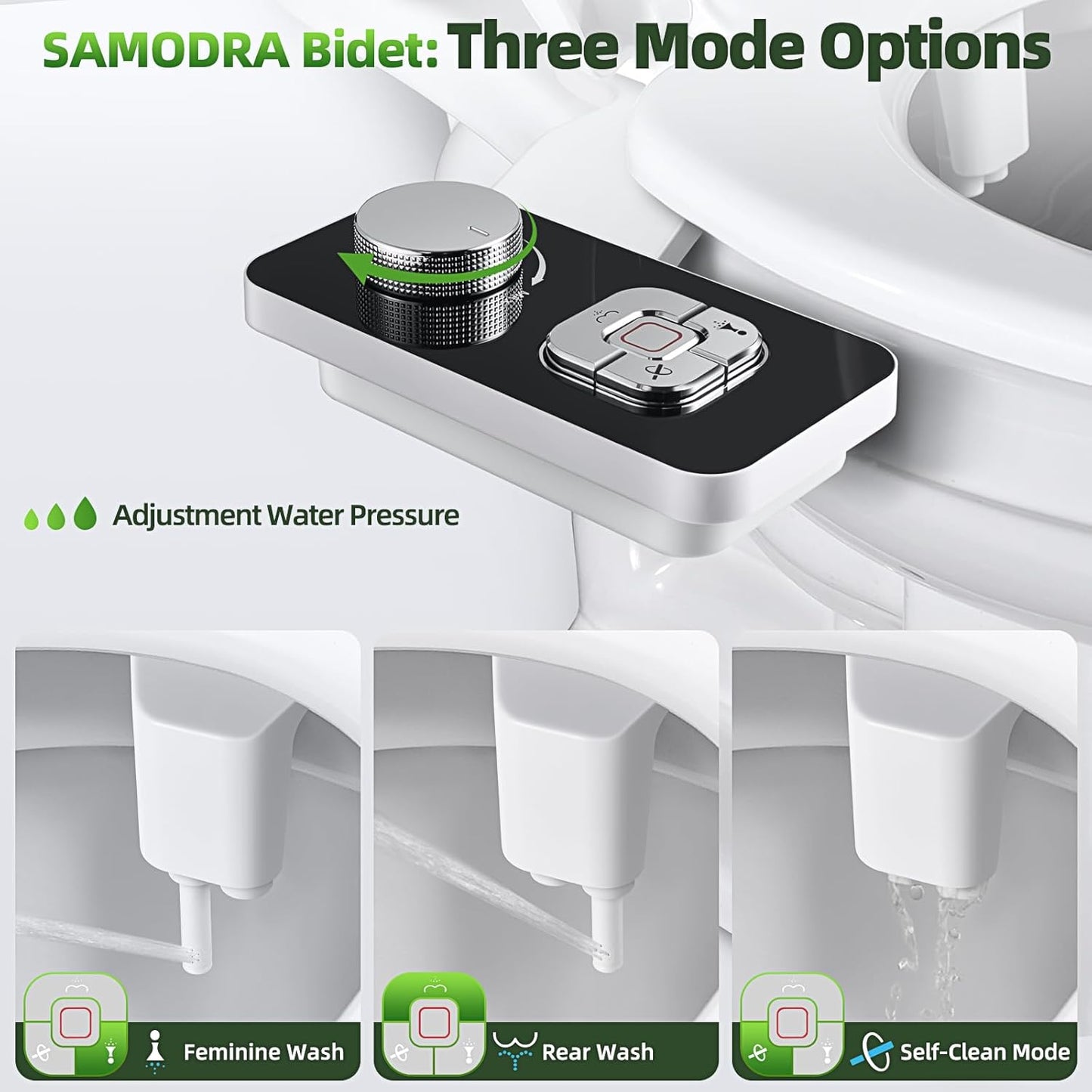 Bidet Attachment, Non-Electric Cold Water Bidet Toilet Seat Attachment with Pressure Controls, Retractable Self-Cleaning Dual Nozzles for Frontal & Rear Wash - Black