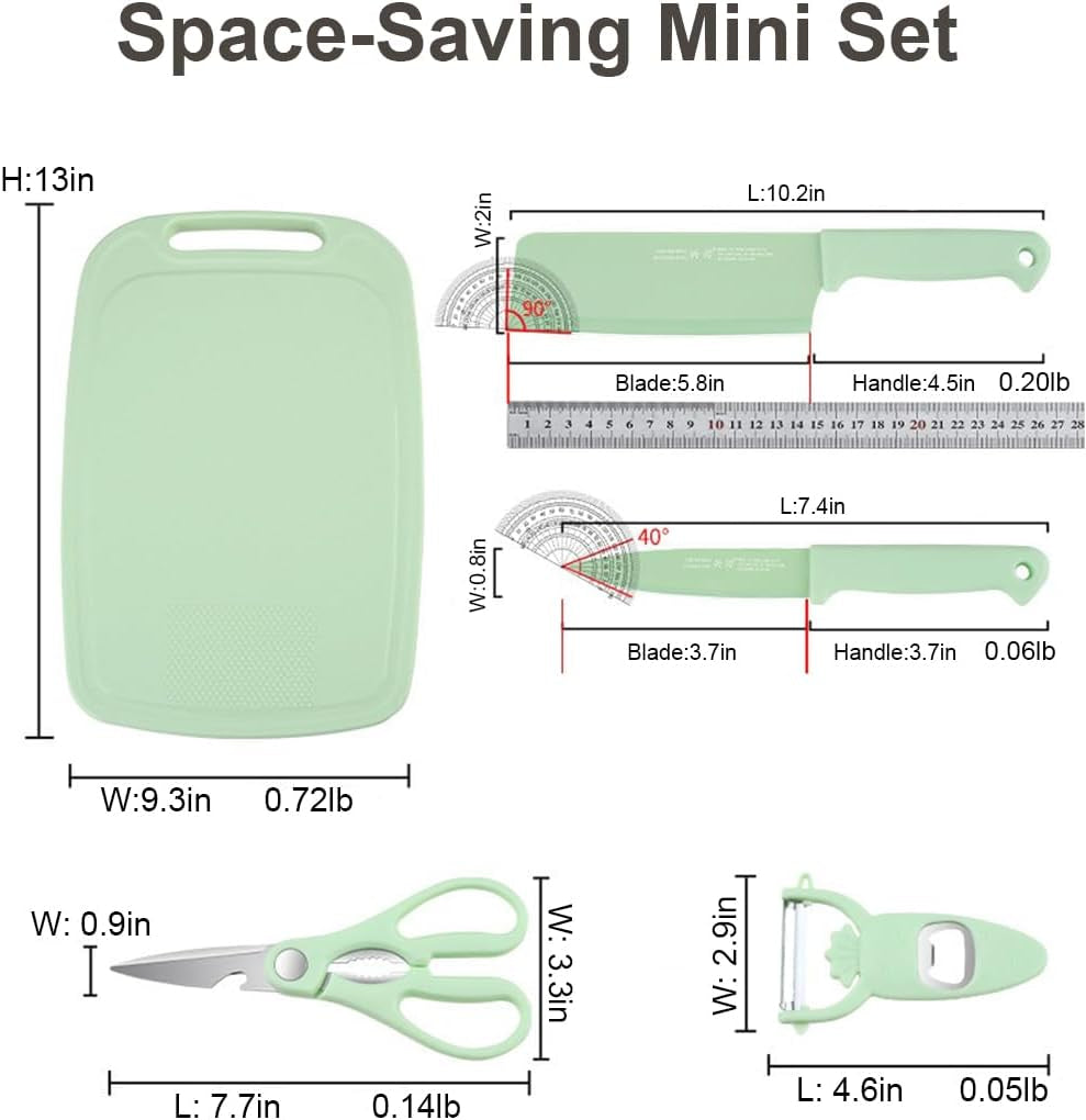 5 in 1 Mini Knife and Cutting Board Set, Small Cutting Board Camping Cutting Board Cutting Board Scissors, Smart Cutting Board and Knife Set, Dorm Kitchen Essentials Travel Knife Set (Wheaten)