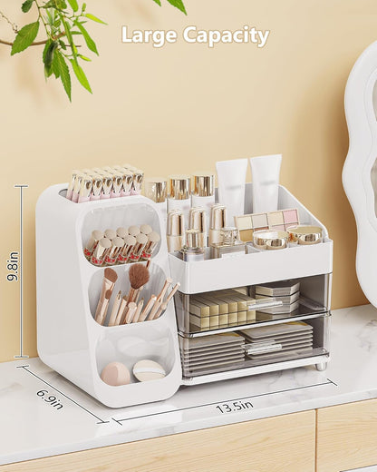 Large Capacity Makeup Organizer Countertop with Makeup Brush Holder for Vanity, Thickened Material, Bathroom Countertop Organizer Skin Care Perfumes Storage, Teen Girl Gifts for 13-25 Year