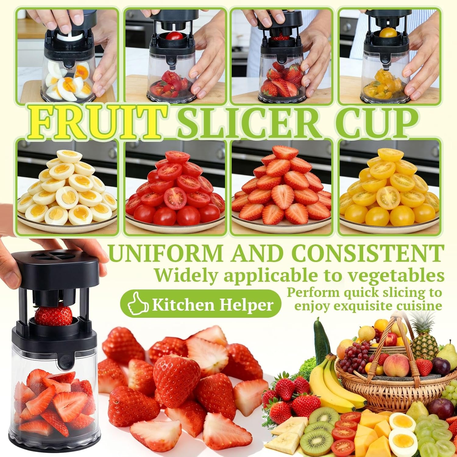 Fruit Slicer Cup, Strawberry Slicer Grape Cutter Cup Fruit Slicers Stainless Steel Egg Slicers, Strawberry Cutter Kitchen Gadgets Speed Cutters for Banana Grape Egg