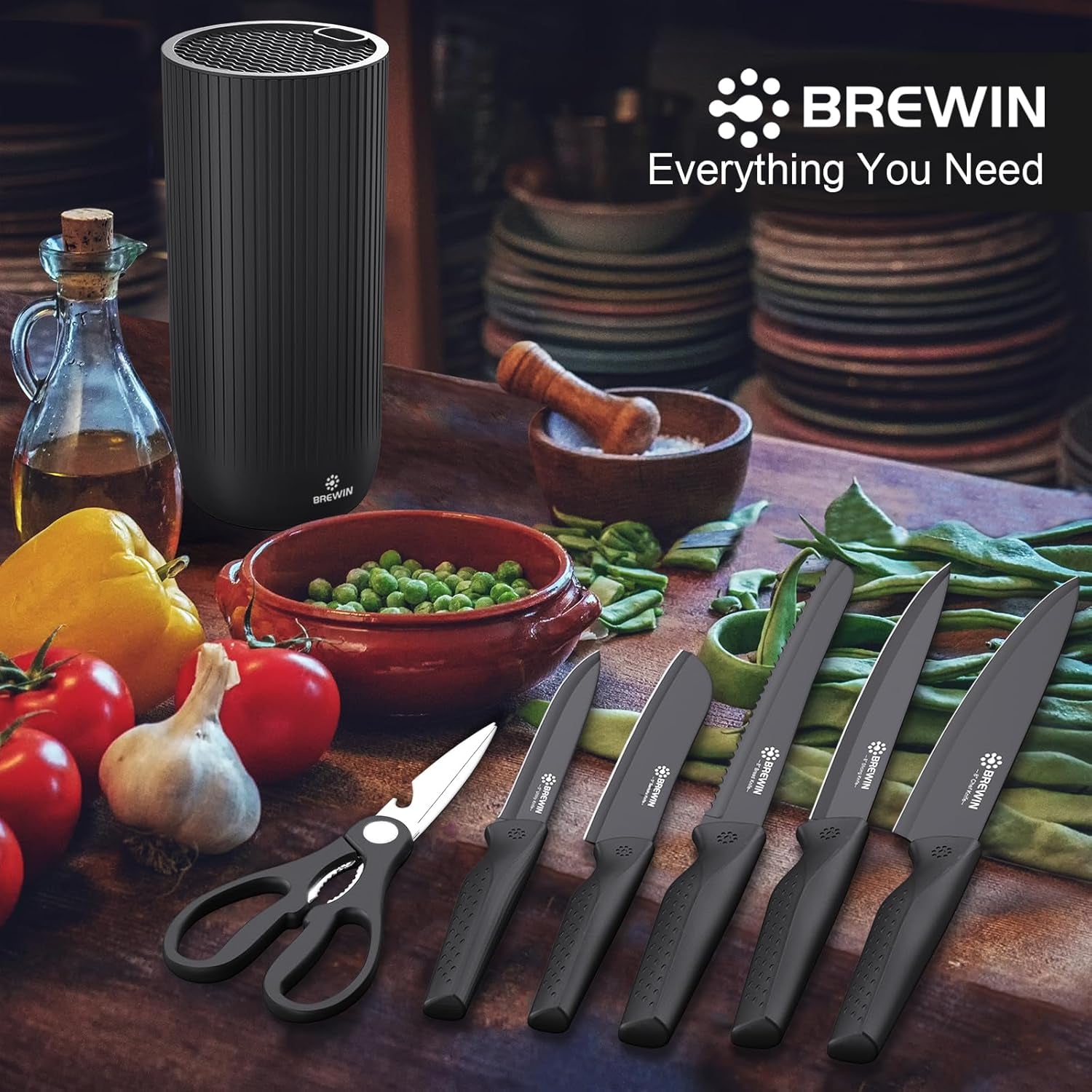Knife Set,  Kitchen Knife Set, Knives Set for Kitchen, Universal Knife Block, Utility Knife Block Set, New Home Essentials, Apartment Essentials, Dishwasher Safe