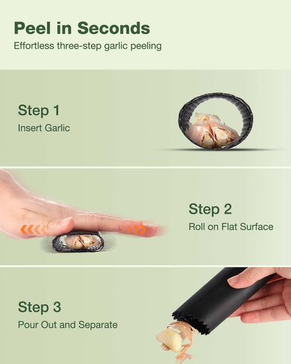 Garlic Press Rocker - Stainless Steel Garlic Crusher, Mincer and Chopper with Peeler & Scraper, Easy Kitchen Gadget for Effortless Smashing