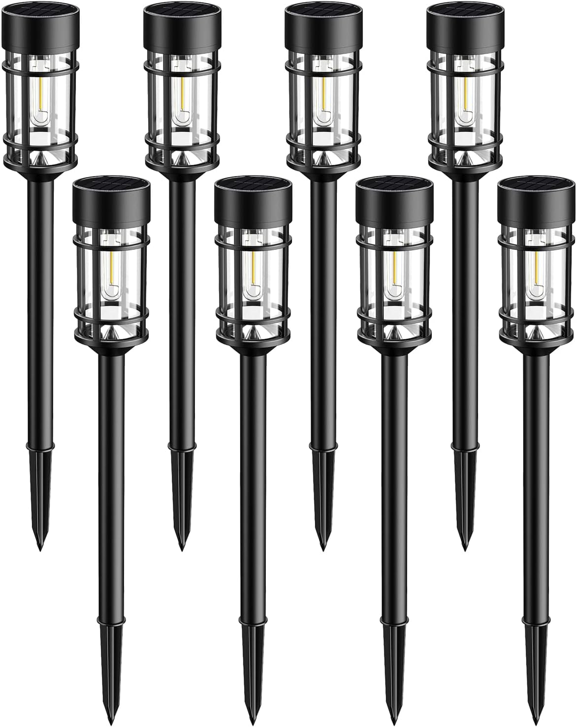 Solar Lights Outdoor Waterproof, 8 Pack 21" Solar Pathway Lights with Metal & Glass, Auto On/Off Garden Lights for Yard, Landscape, Driveway Walkway