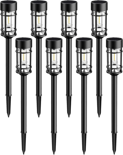 Solar Lights Outdoor Waterproof, 8 Pack 21" Solar Pathway Lights with Metal & Glass, Auto On/Off Garden Lights for Yard, Landscape, Driveway Walkway