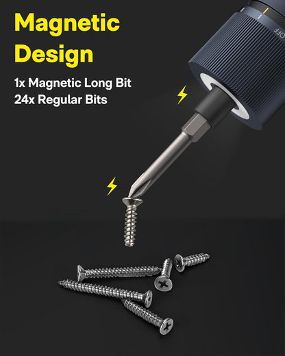 Electric Screwdriver Kit, Upgraded 1/4'' Hex 25 Bits, Magnetic Lid, Rechargeable Cordless Screwdriver, 1500Mah Battery, LED Light, Ideal for Furniture Assembly, Home Repair & Garage Projects