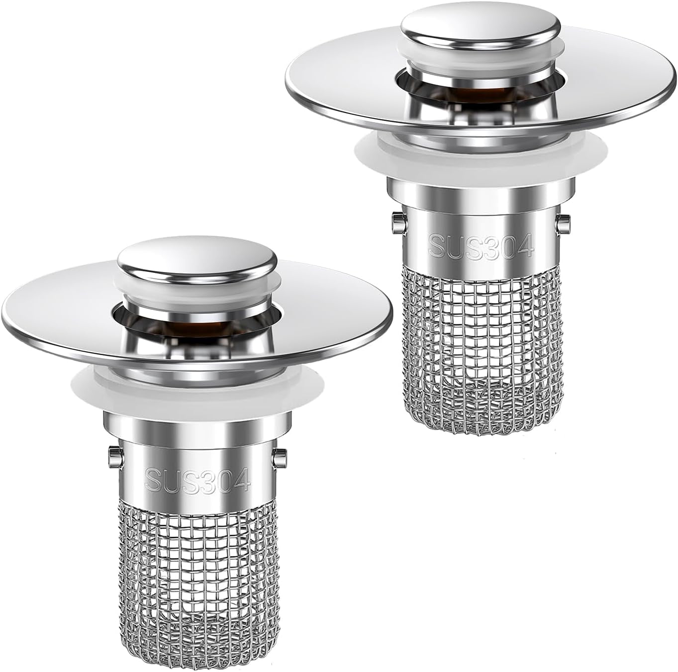 Sink Stopper Hair Catcher,(2Pcs) Pop-Up Sink Drain Strainer with Removable Stainless Steel Strainer Basket Hair Catcher, Bathroom Sink Strainer for Bathroom Sink Stopper Replacement