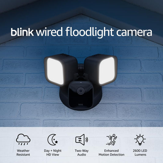 Wired Floodlight Camera - Smart Security Camera, 2600 Lumens, HD Live View, Enhanced Motion Detection, Built-In Siren, Works with Alexa – 1 Camera (Black)