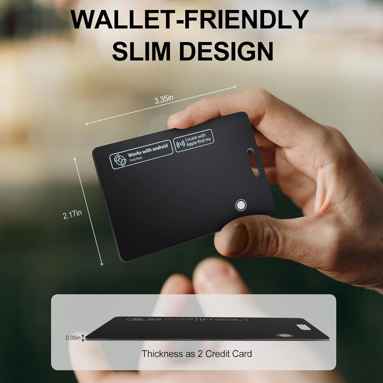 Rechargeable Wallet Tracker Card for Apple Find My & Android, IP67 Waterproof Bluetooth Smart Tracker, Item Locator for Wallet Keys Luggage Backpack, 2 Pack