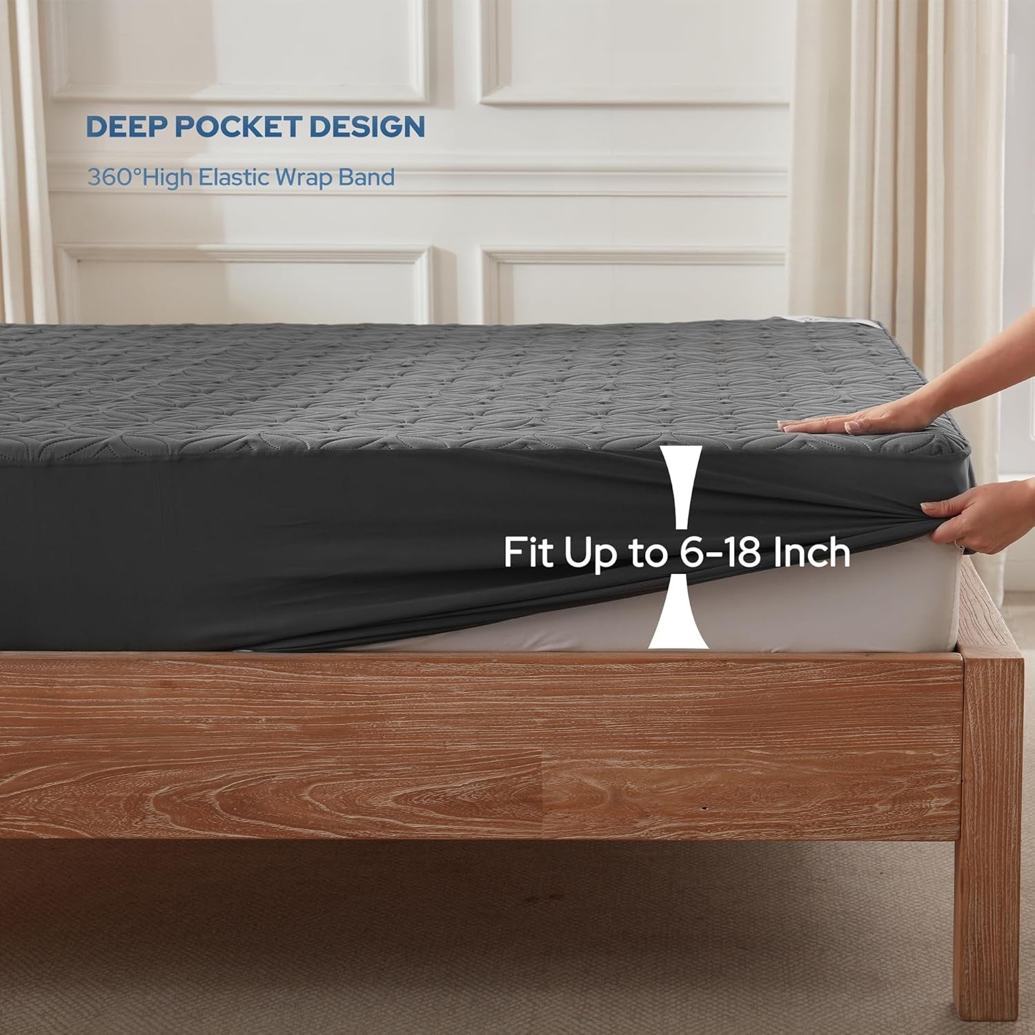 Waterproof Mattress Protector, King Size Mattress Pad with Deep Pocket 6"-18" Depth, Soft Noiseless Dirt-Proof Bed Mattress Cover Washable for Home, Bedroom, Hotel (Gray)
