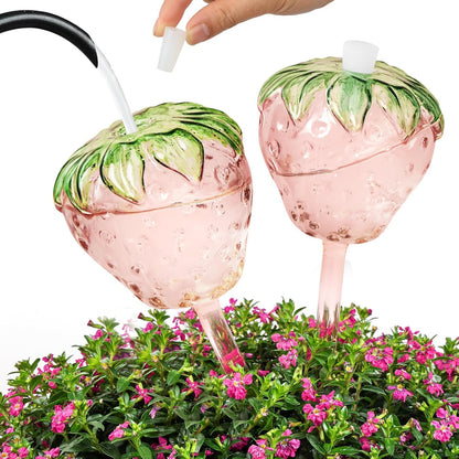 Strawberry Plant Watering Globes Set of 2, Large Water Bulbs for Indoor Plants, Glass Self Watering Planter Insert, Top-Fill Watering Globes for Indoor Outdoor Plants