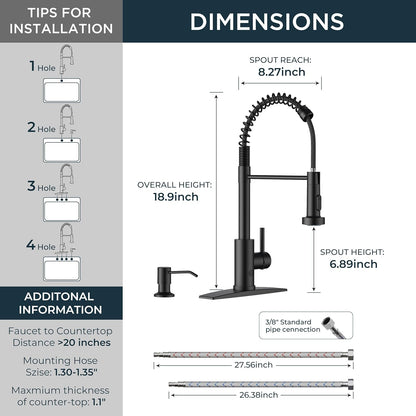 Black Touchless Kitchen Faucet with Soap Dispenser, Motion Sensor Activated Smart Sink Faucet with Pull down Sprayer Single Handle Hands Free Contemporary for Bar & Prep Sinks, Camper RV