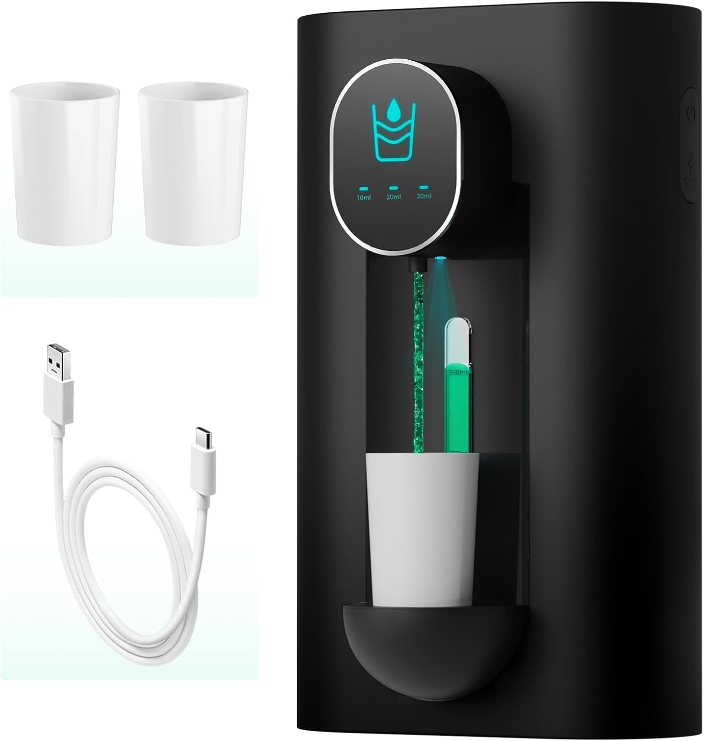 Automatic Mouthwash Dispenser 18.26 Oz Touchless Mouthwash Dispenser for Bathroom 2 Magnetic Cup USB Rechargeable and 3 Dispensing Levels with Led Screen Wall-Mounted or Countertop Use-Black
