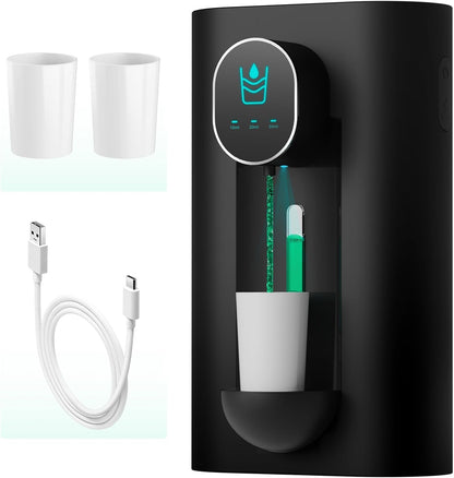 Automatic Mouthwash Dispenser 18.26 Oz Touchless Mouthwash Dispenser for Bathroom 2 Magnetic Cup USB Rechargeable and 3 Dispensing Levels with Led Screen Wall-Mounted or Countertop Use-Black
