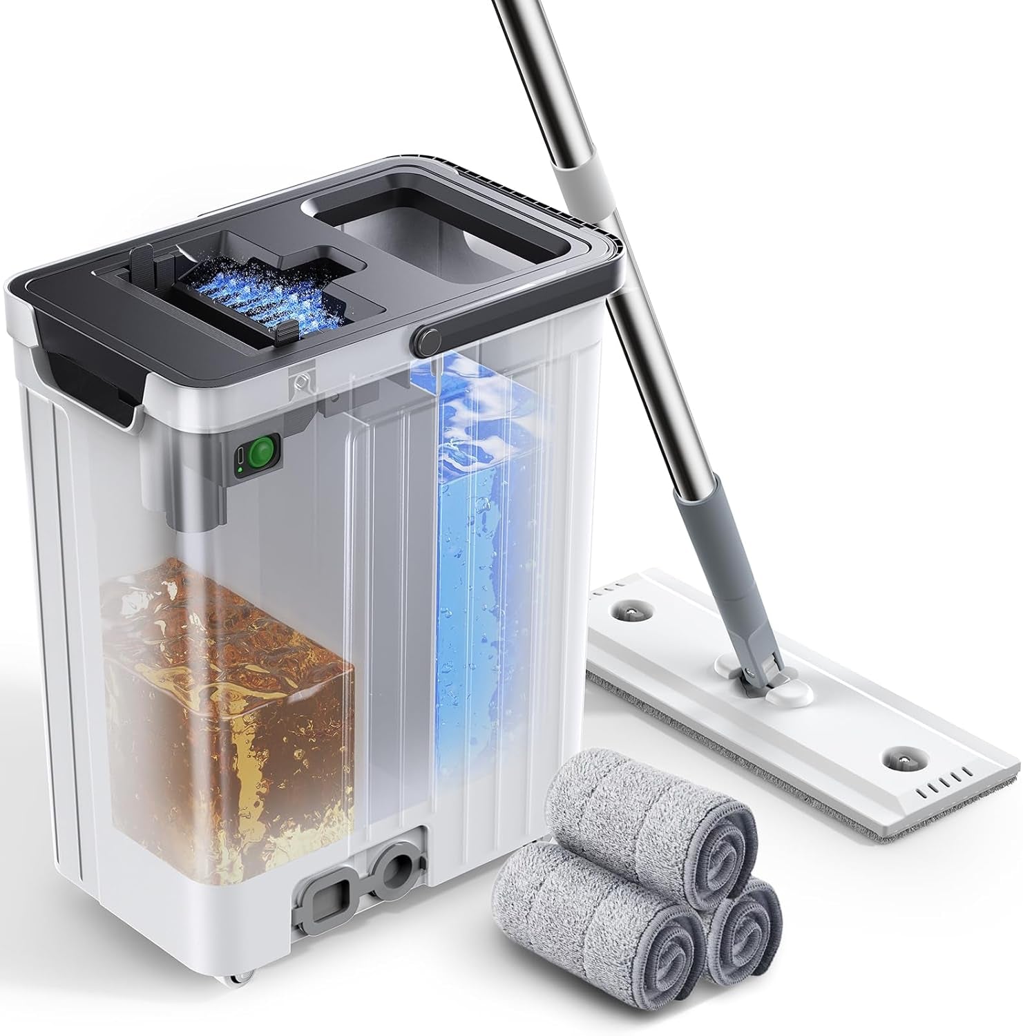 Mop and Bucket Set | Auto-Spray Cleaning | Dirty Water Separation Keep Water Fresh | Flat Mop & Bucket with Scraper | 3X Washable Pads | Mops for Floor Cleaning Valentine'S Day Gift
