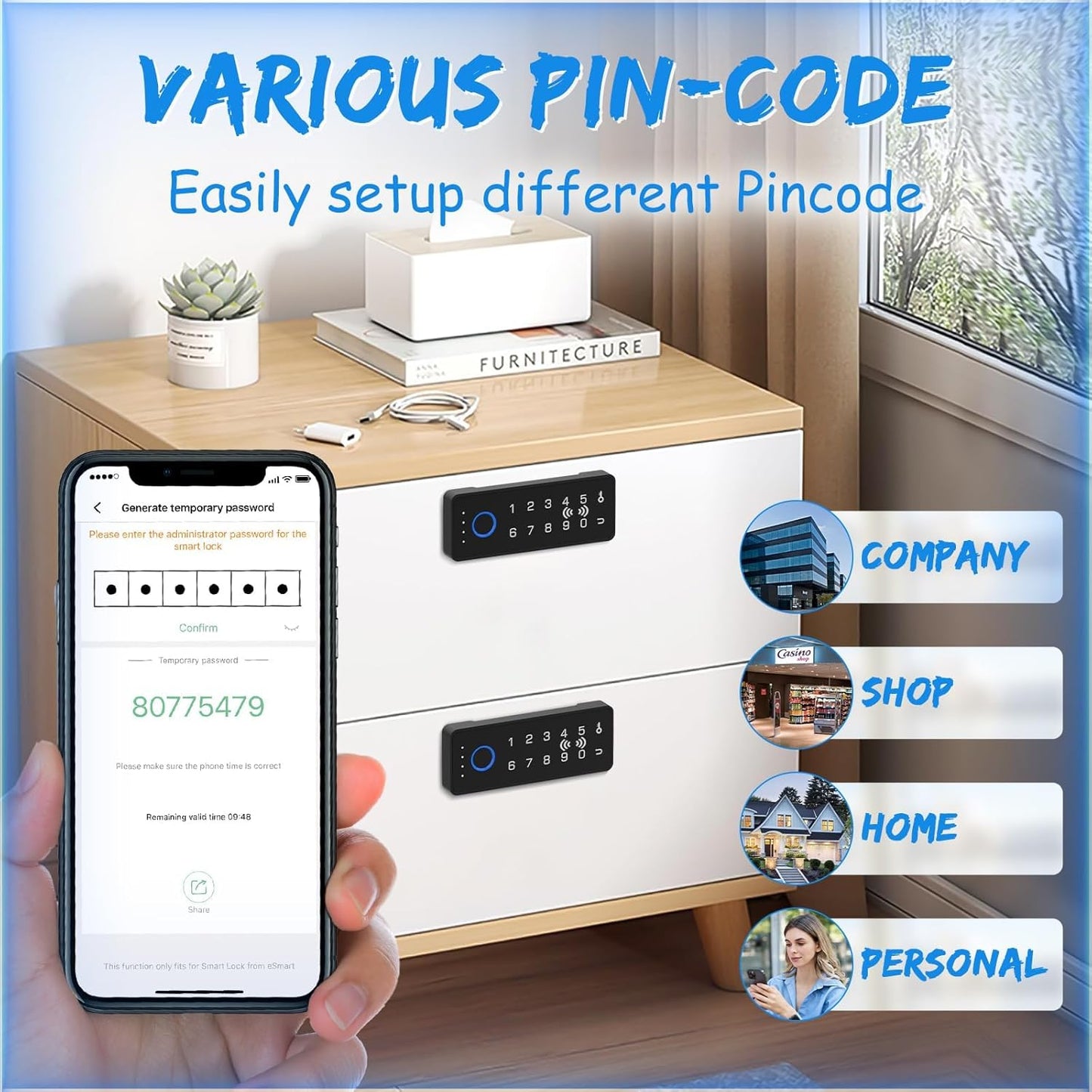RFID Fingerprint Lock-Smart Cabinet Drawer Lock with Key Cards, Digital Electronic Biometric Bluetooth Child Safety Cabinet Code Lock Liquor File Desk Cupboard Kitchen Liquor Drawer