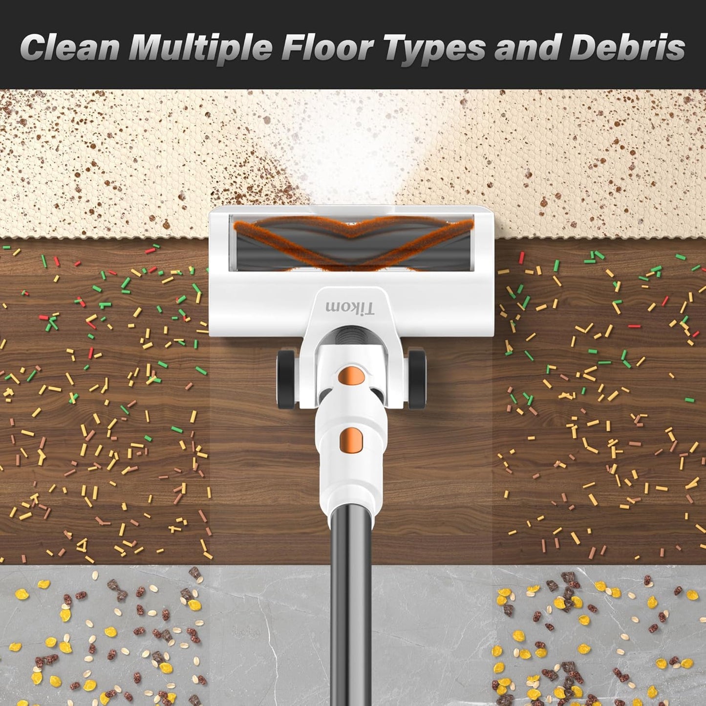 V500 Cordless Vacuum Cleaner for Home, 40000Pa/450W Stick Vacuum with LED Touch Screen, Charging Wall Dock, Anti-Tangle, Lightweight Handheld Vacuum for Pet Hair, Hard Floor, Carpet