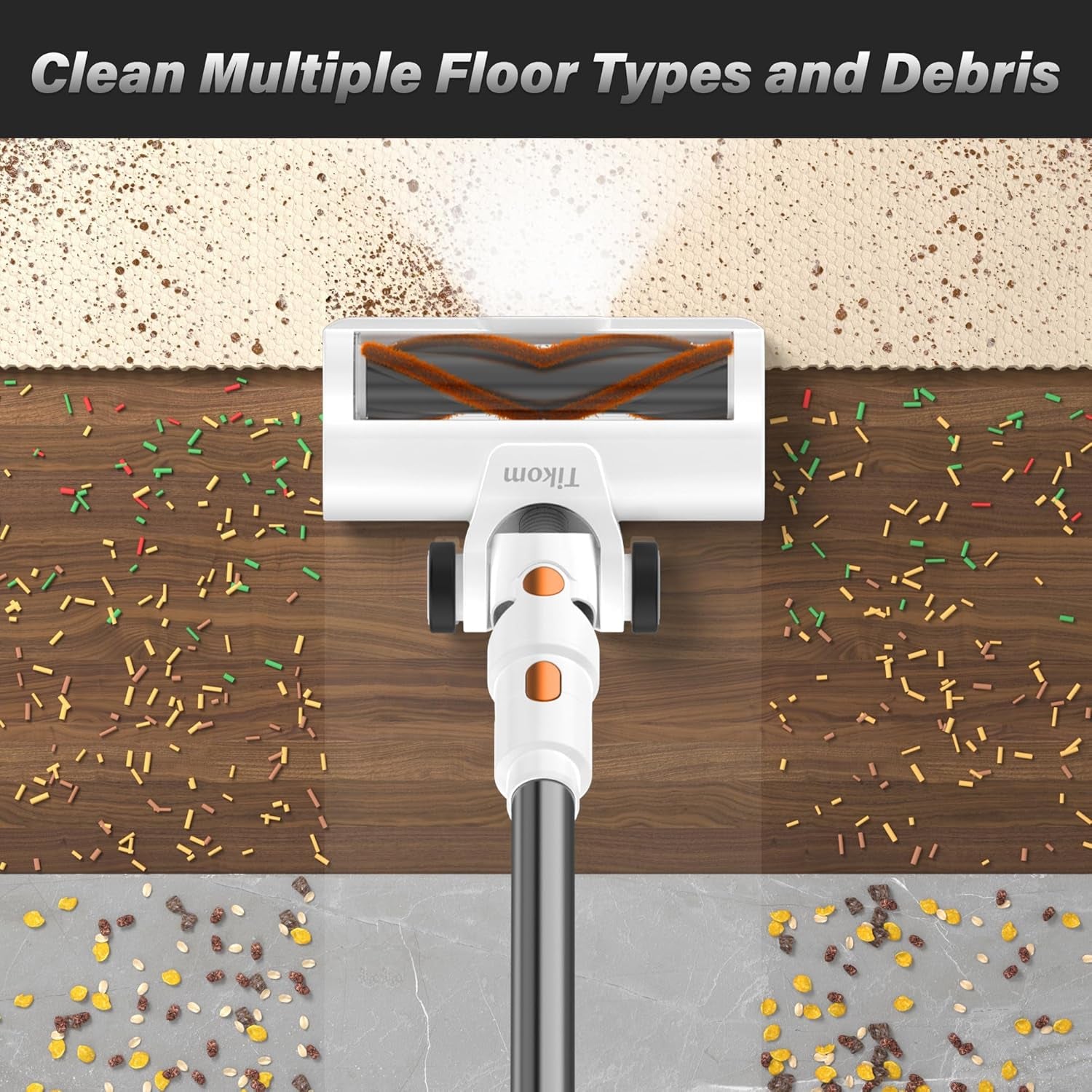 V500 Cordless Vacuum Cleaner for Home, 40000Pa/450W Stick Vacuum with LED Touch Screen, Charging Wall Dock, Anti-Tangle, Lightweight Handheld Vacuum for Pet Hair, Hard Floor, Carpet