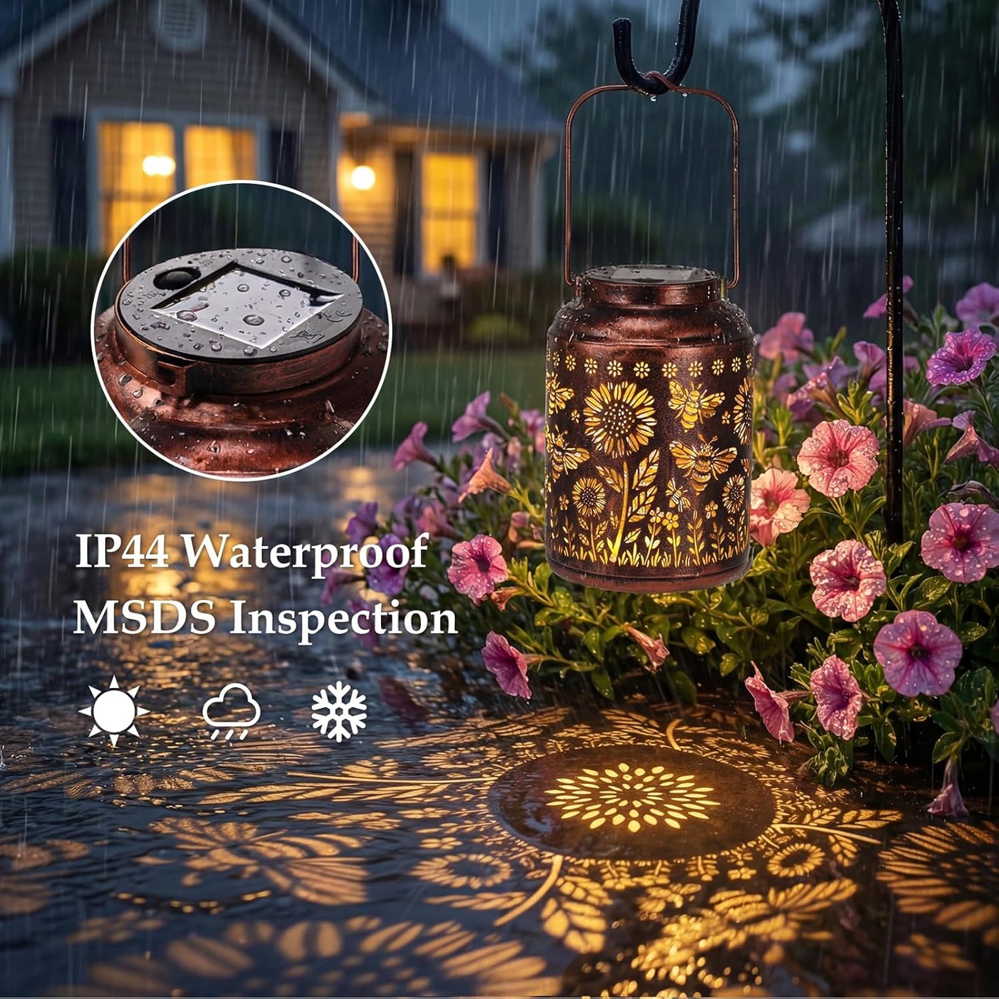 Outdoor Waterproof Solar Lanterns Bee & Sunflower Hanging Solar Garden Light, Christmas Birthday Gifts for Women Mom Grandma, Metal Solar Decoration outside for Yard, Patio, Backyard, Porch
