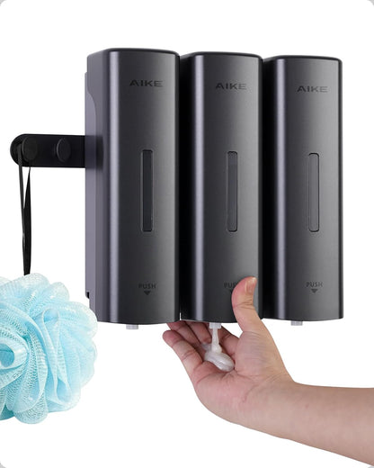 3 Chambers Shower Shampoo and Conditioner Dispenser 3 X 11.8 Fl.Oz. for Bathroom(Dark Silver)