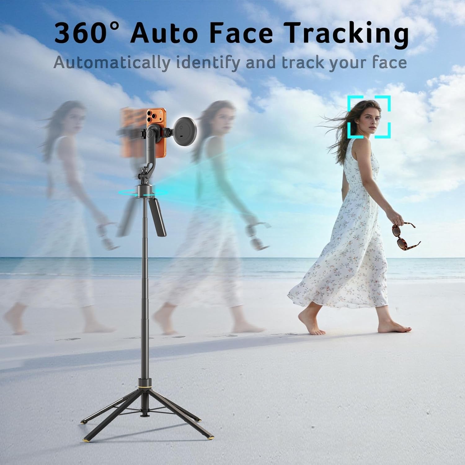 Gadget Auto Face Tracking Tripod for Iphone – Magnetic Phone Mount Gesture Control Detachable Mini Ring Light 64" 360 Degree AI Tracking Phone Tripod for Vlogging Youtube Tiktok Video Recording