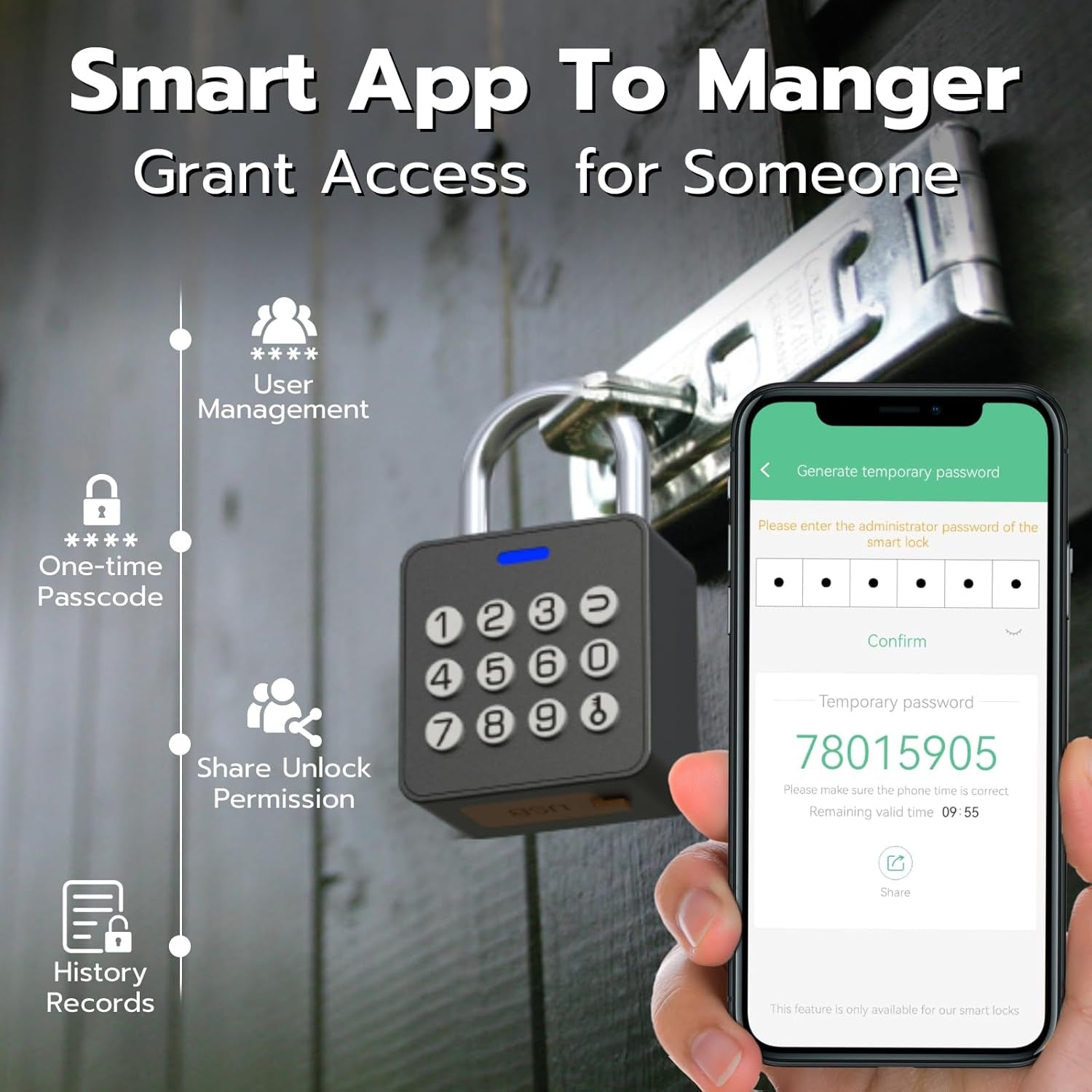 Smart Lock Combination Padlock, Fingerprint Gate Lock with Codepad, Biometric Keyless Combo Lock with Bluetooth APP, Waterproof for Storage Unit Outdoor Fence Gate Shed Gym Locker