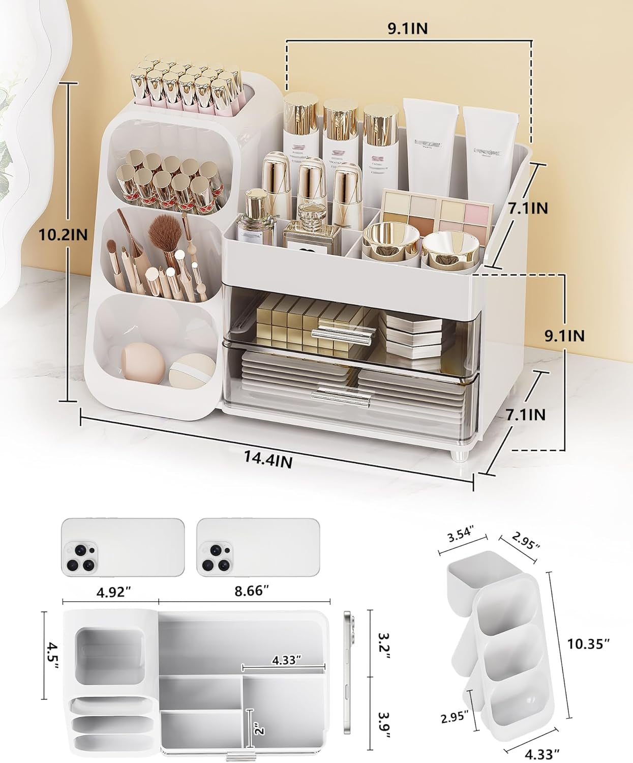 Large Capacity Makeup Organizer Countertop with Makeup Brush Holder for Vanity, Thickened Material, Bathroom Countertop Organizer Skin Care Perfumes Storage, Teen Girl Gifts for 13-25 Year