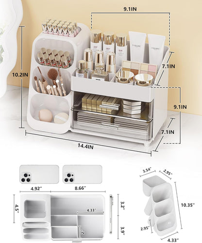 Large Capacity Makeup Organizer Countertop with Makeup Brush Holder for Vanity, Thickened Material, Bathroom Countertop Organizer Skin Care Perfumes Storage, Teen Girl Gifts for 13-25 Year