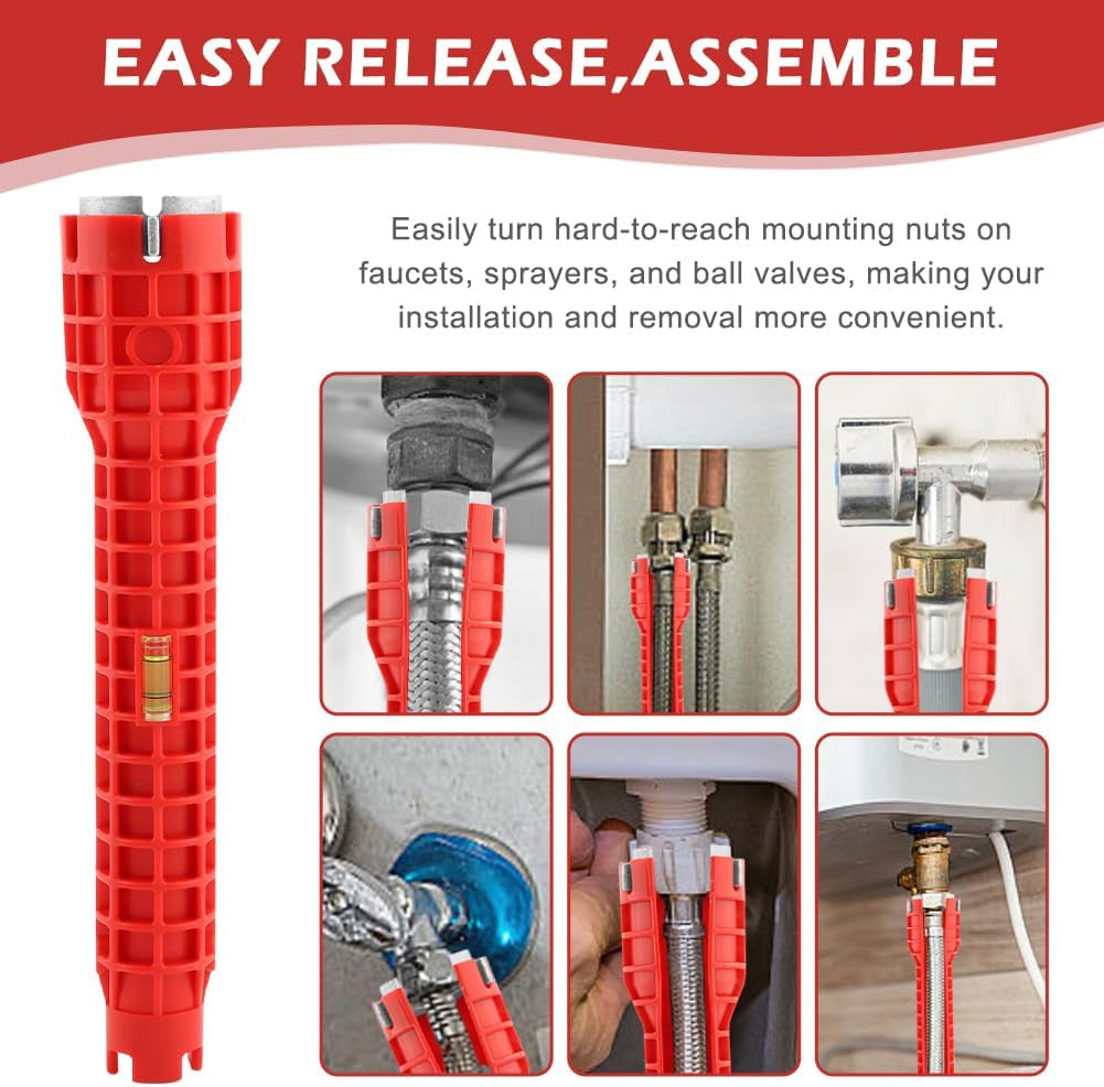 14-In-1 Multi-Functional Wrench Faucet Sink Installer Tool for Toilets and Kitchens - Red Plumbers Wrench