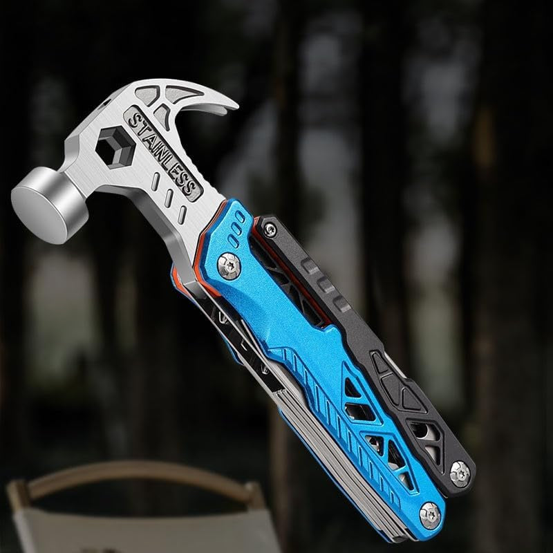 Steel Multifunction Tool, Aluminum Alloy and Stainless Steel Construction, Blue Compact Multi Tool with Folding Design, Portable Utility Gadget for Home, Outdoor, Camping, and Travel Use