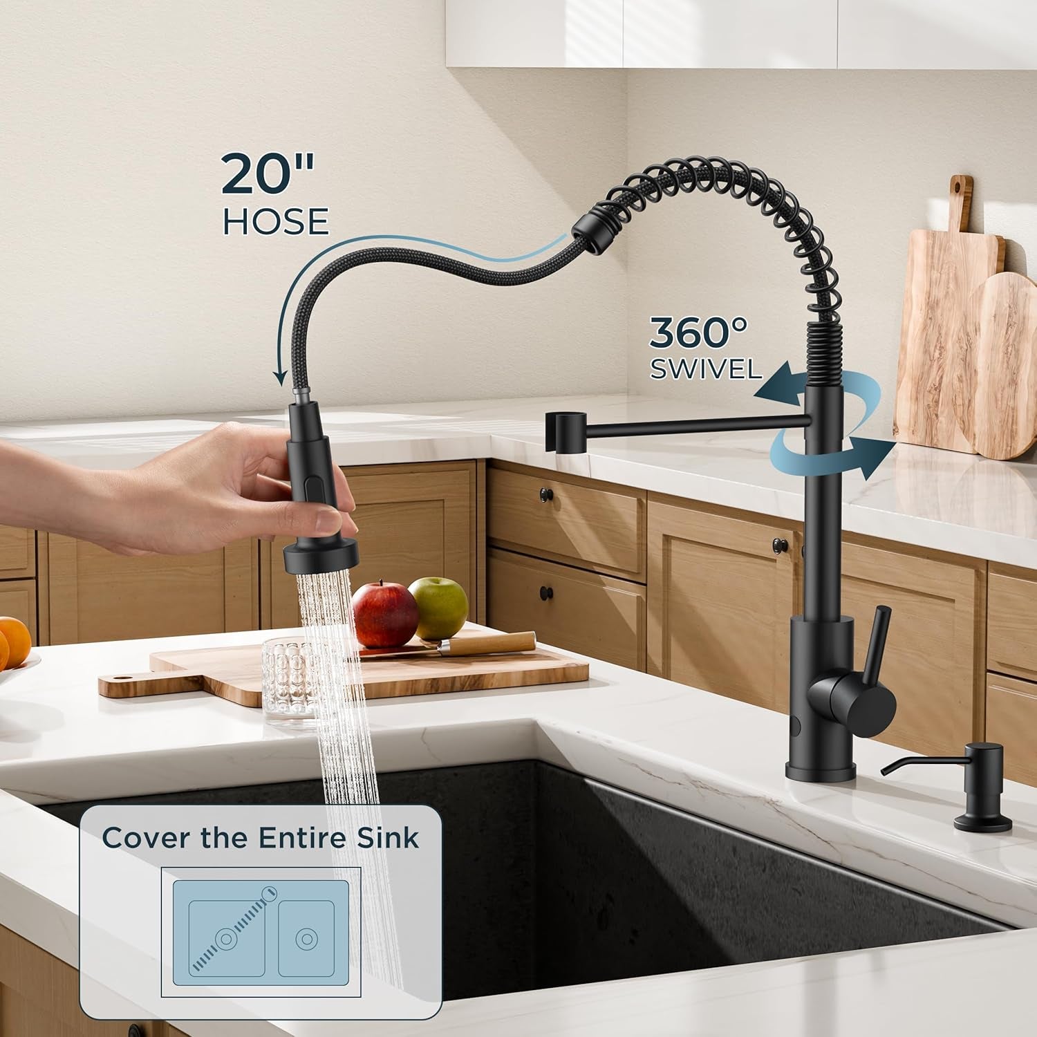 Black Touchless Kitchen Faucet with Soap Dispenser, Motion Sensor Activated Smart Sink Faucet with Pull down Sprayer Single Handle Hands Free Contemporary for Bar & Prep Sinks, Camper RV